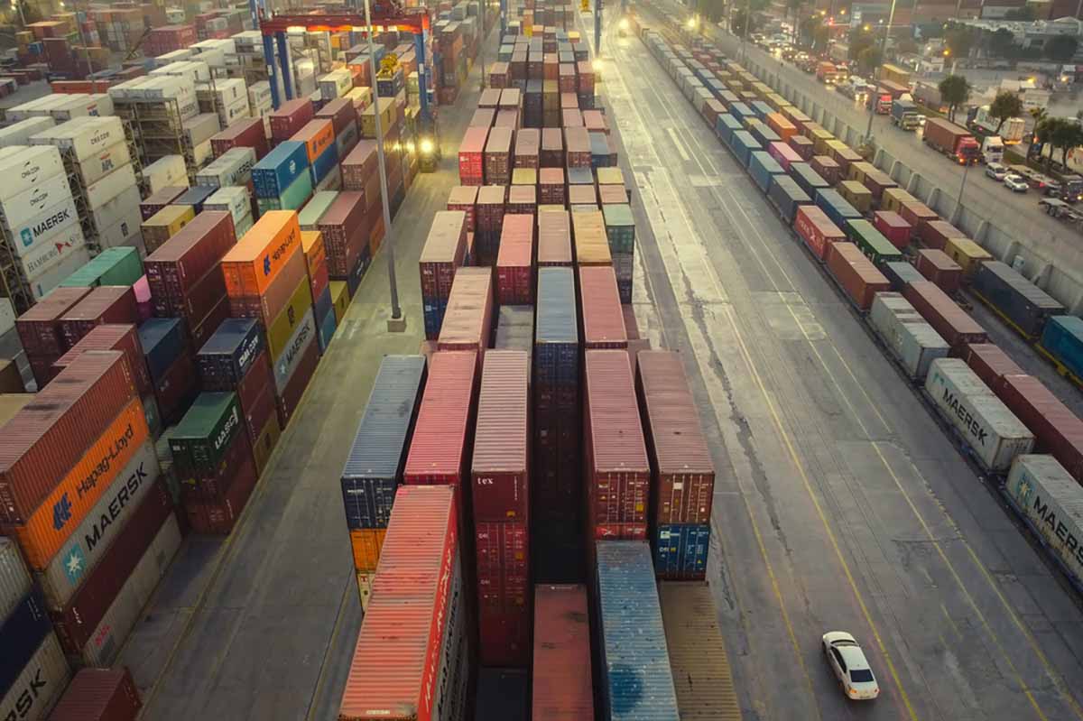 Cargo containers at port in Turkey.