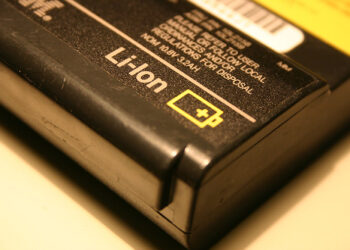 Close-up of a Li-ion battery.