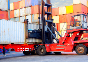 Loading cargo at a logistics hub.