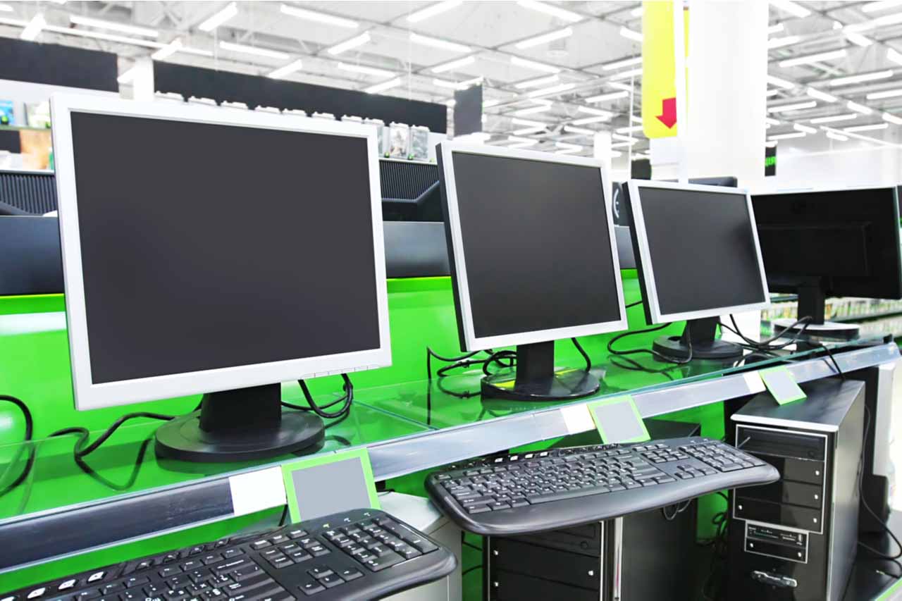 Computers for sale in a retail setting.