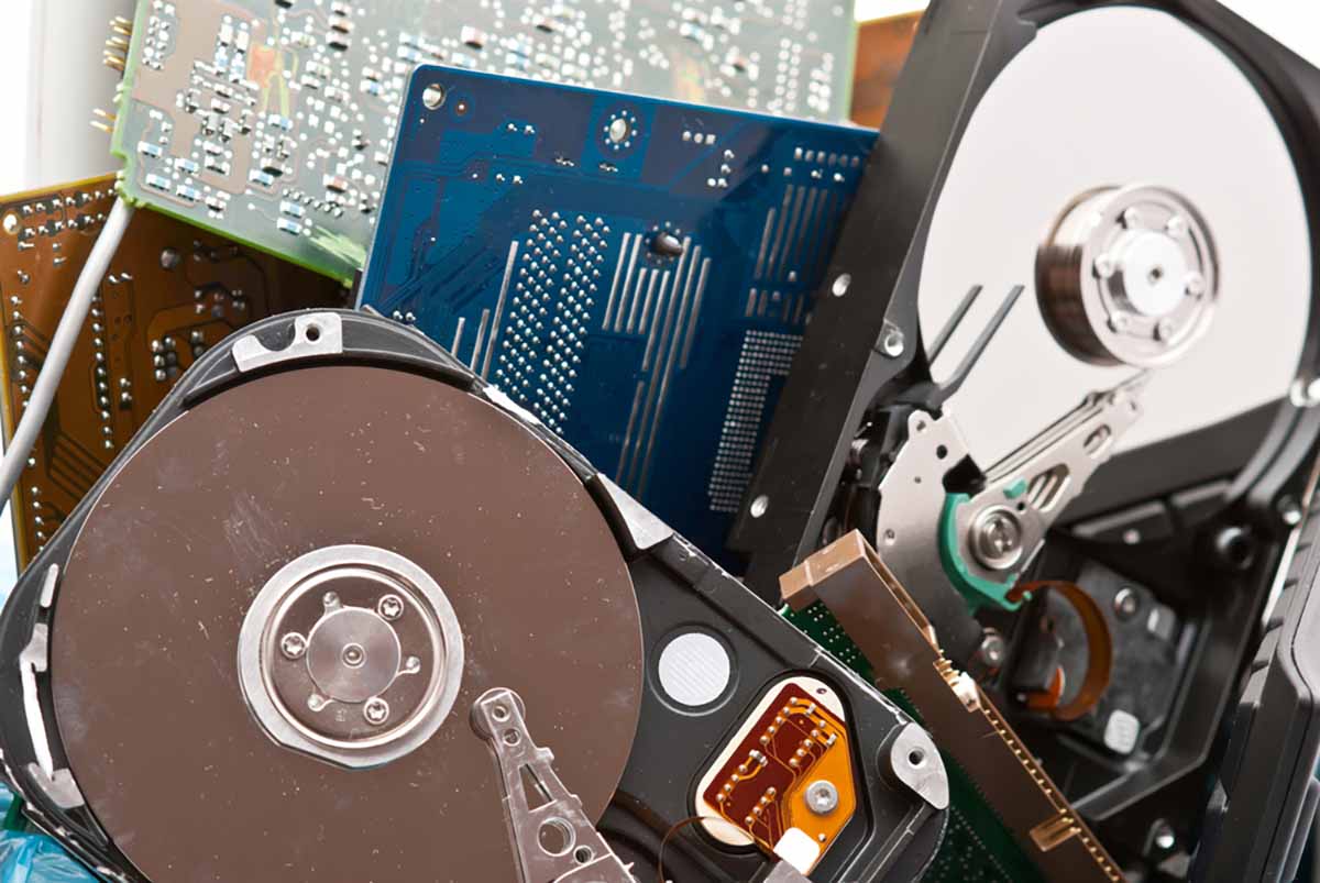 Scrap electronics for recycling.