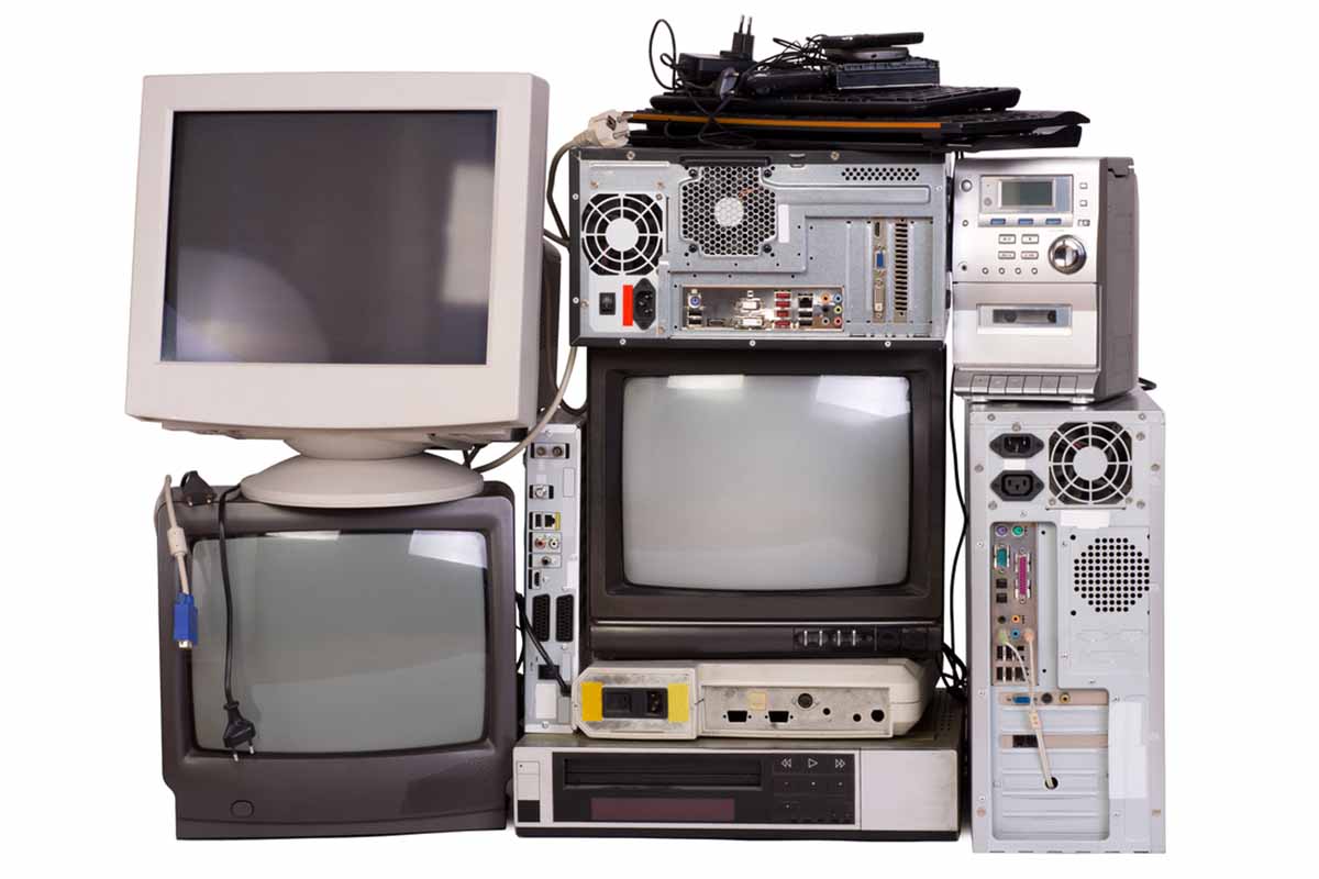 Various obsolete electronics for recycling.