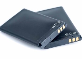 Lithium batteries on white background.