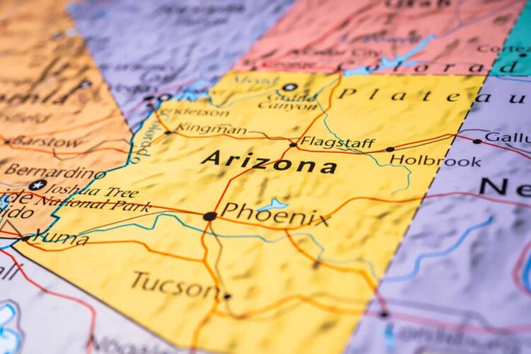 Arizona on a map of the U.S.