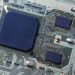 Close up of e-scrap circuit board.