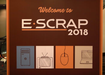 Sign welcomes attendees to the E-Scrap Conference.