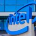 Intel sign outside of company building.