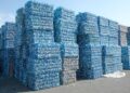 PET bales stacked for recycling.