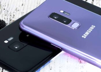 Samsung Galaxy S9 phones stacked on a surface.