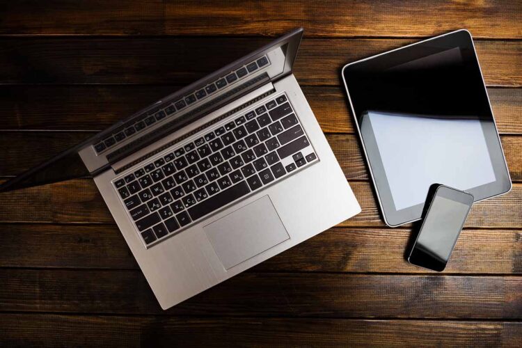 Electronics on a desk.