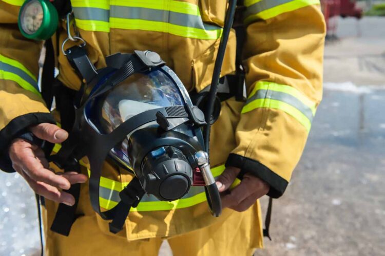 Firefighter with safety gear.