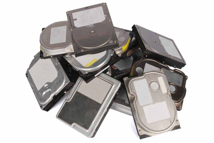 Hard drives collected for recycling.