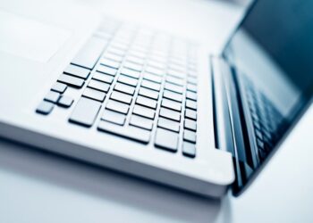 An open laptop.
