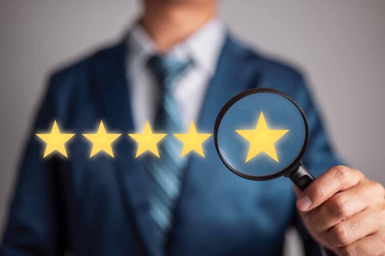 A five star ranking with one under a microscope